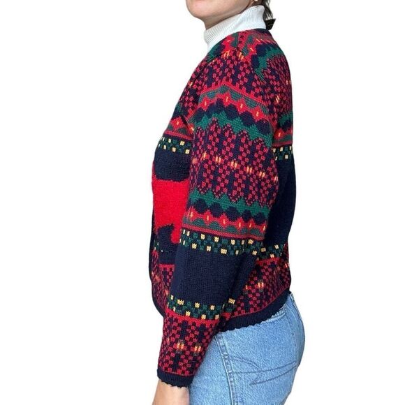 Vintage Tally Ho Cardigan Sweater Blue Multi Red Scottie Dog Women Size Medium - Picture 4 of 7